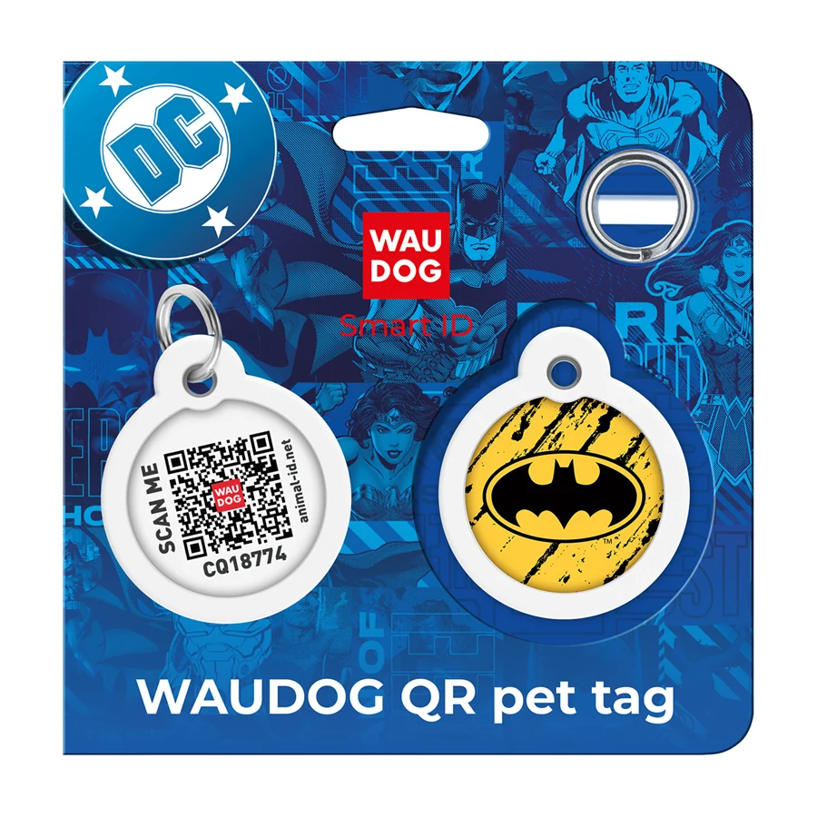 Адресник WAUDOG Smart ID з QR паспортом металевий сталь Д 30 мм коло Бетмен