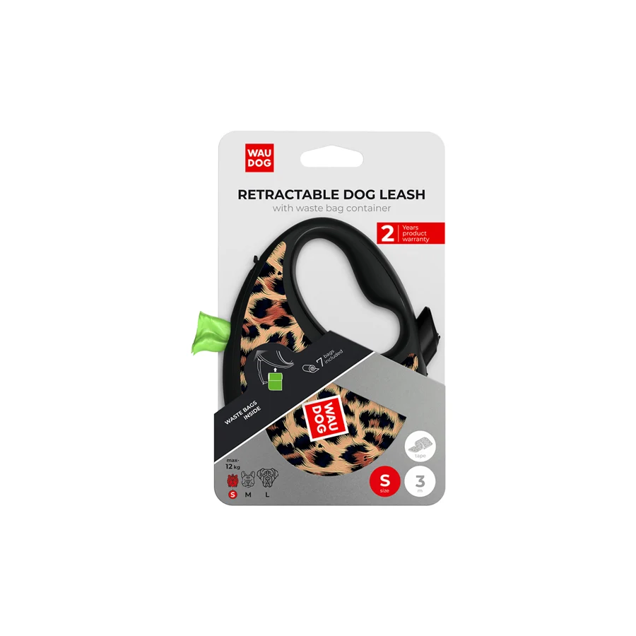 Повідець-рулетка WAUDOG R-leash 3 м пластикова леопардова до 12 кг