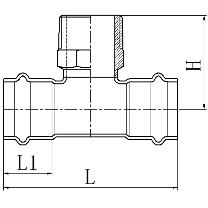 Трійник дворозтрубний 22x1/2" обтискач AISI 304 Koer KQ.T2206M