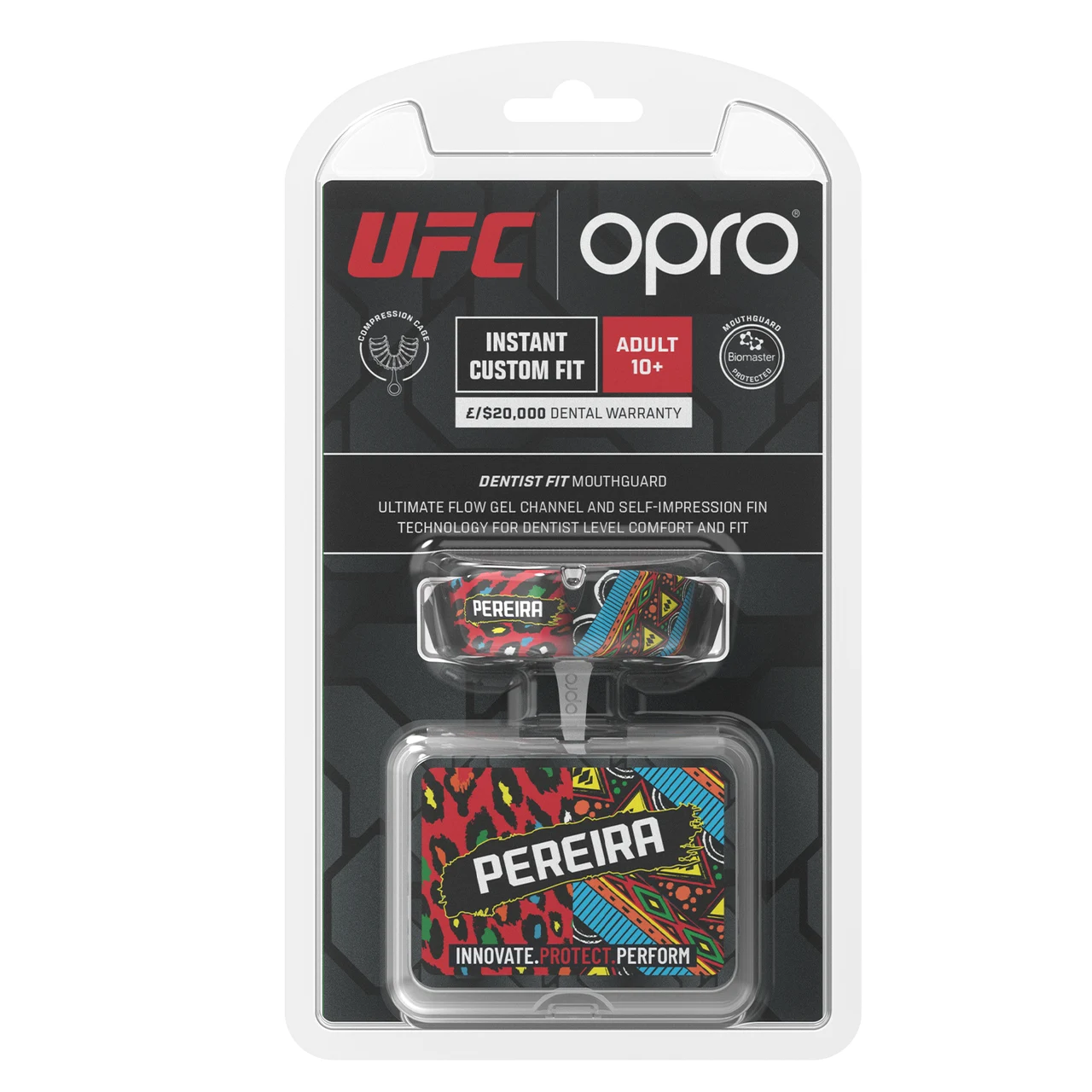 Капа боксерська OPRO UFC Alex Pereira чорна високоякісний полімер доросла 11+