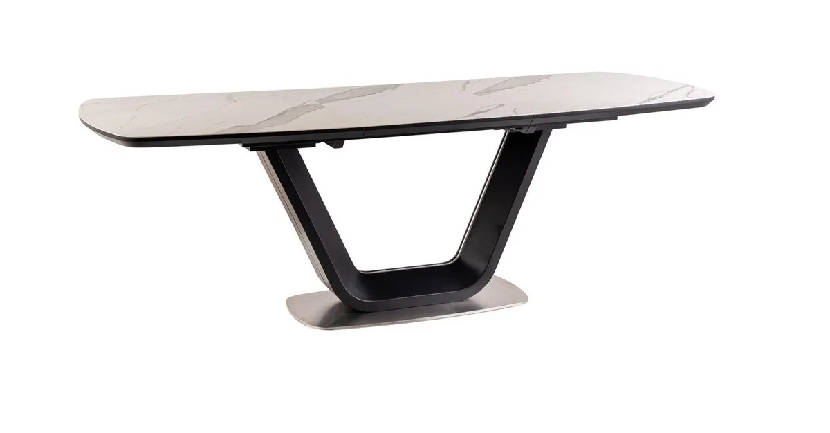 Стіл розкладний ARMANI CERAMIC 160-220x90 см МДФ + кераміка білий ефект мармуру чорний мат