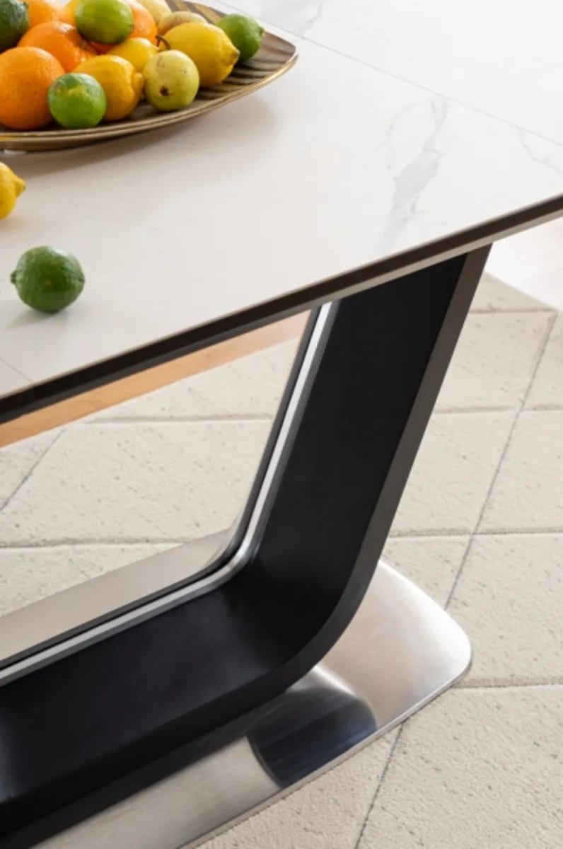 Стіл розкладний ARMANI CERAMIC 160-220x90 см МДФ + кераміка білий ефект мармуру чорний мат