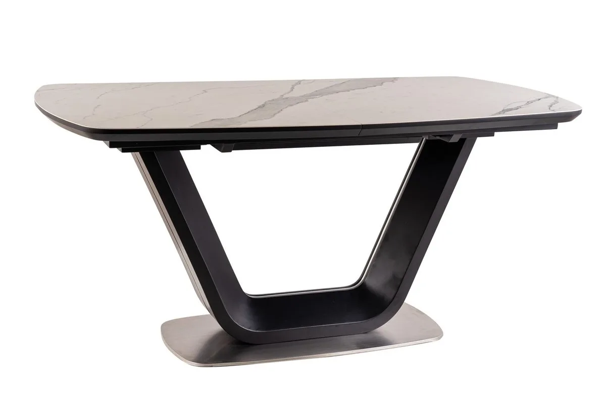 Стіл розкладний ARMANI CERAMIC 160-220x90 см МДФ + кераміка білий ефект мармуру чорний мат