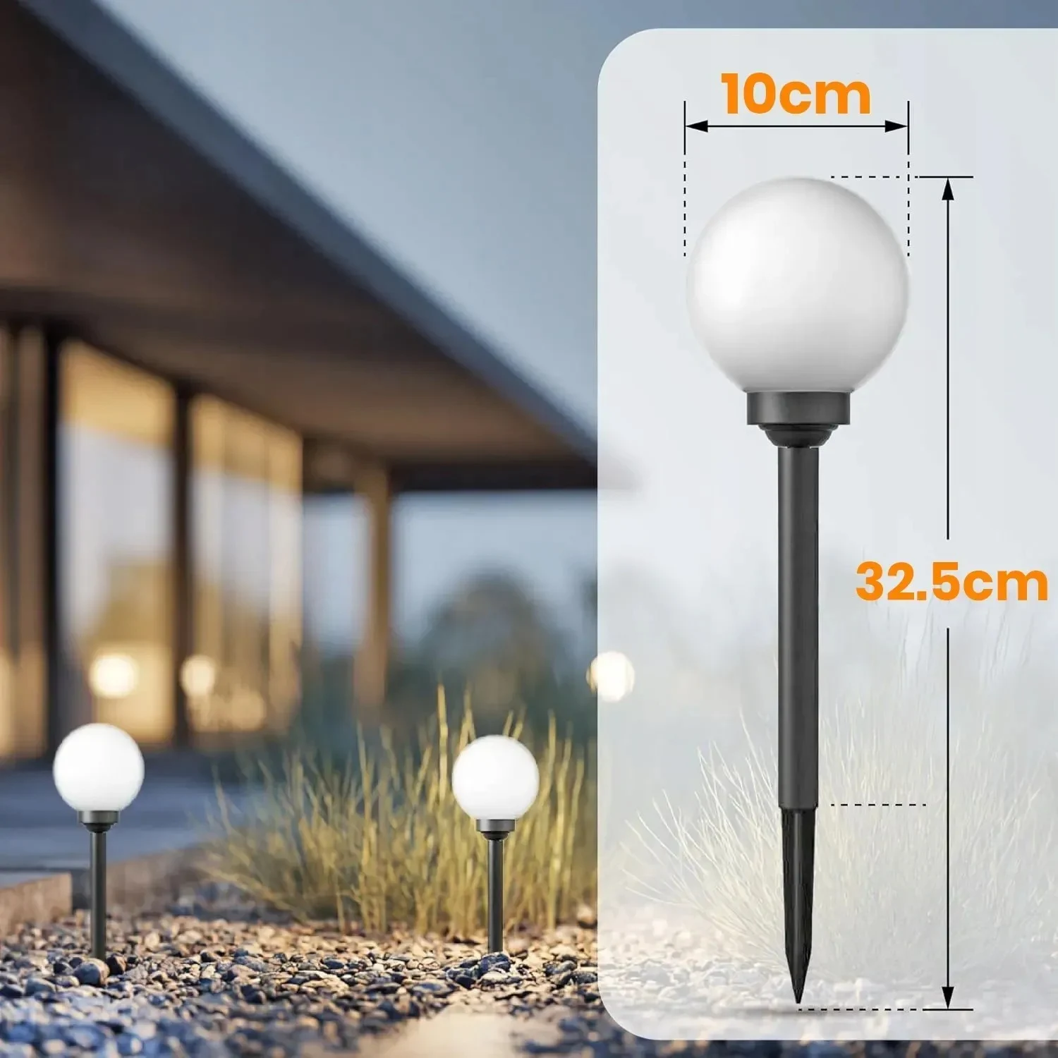 Набір садових LED куль 10 см 12 шт на сонячній батареї холодне світло 6500 K пластик білий (набір 12 шт)