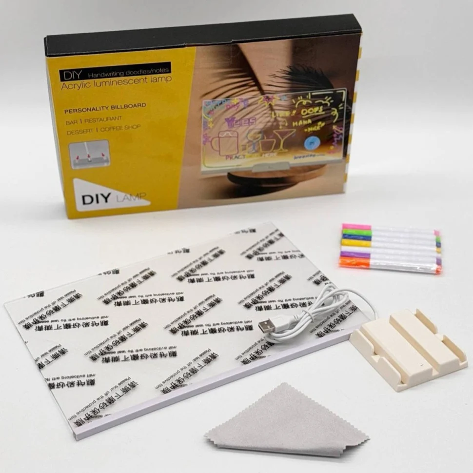 Світлодіодна дошка для нотаток Bambi DIY3020 30х20 см акрил прозорий з USB-підсвіткою 3D ефект