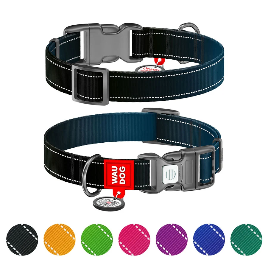 Нашийник WAUDOG Nylon Mono S 15 мм 25-35 см чорний нейлоновий зі світловідбивними елементами