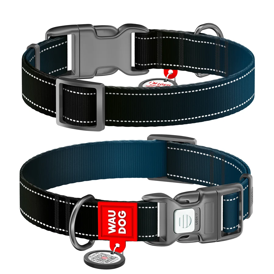 Нашийник WAUDOG Nylon Mono S 15 мм 25-35 см чорний нейлоновий зі світловідбивними елементами