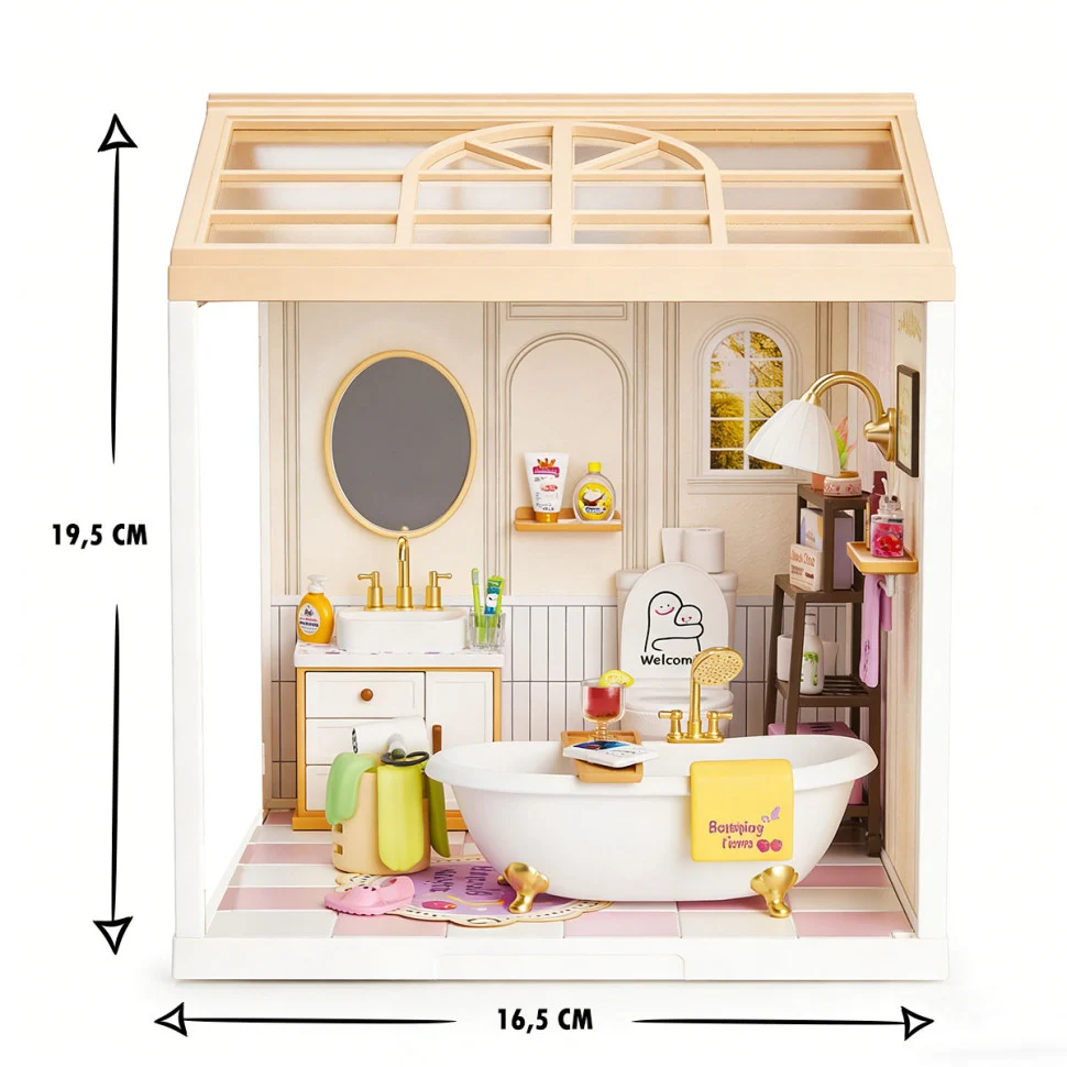 Конструктор-румбокс Ванна кімната Mini House 8009-MH з вбудованим освітленням пластик 16,5х16,5х19,5 см прозорий