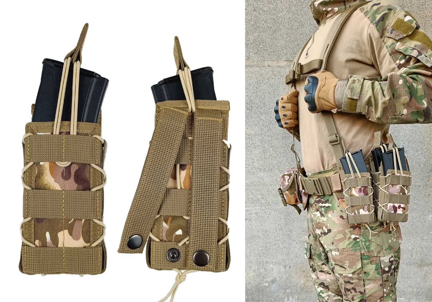 Підсумок одинарний для магазину АК/РПК MOLLE Cordura 1050 30 см мультикам степовий