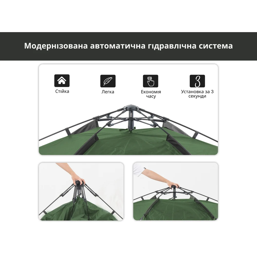 Намет тримісний автоматичний Naturehike NH21ZP008 210x180x130 см Оксфорд оливково-зелений