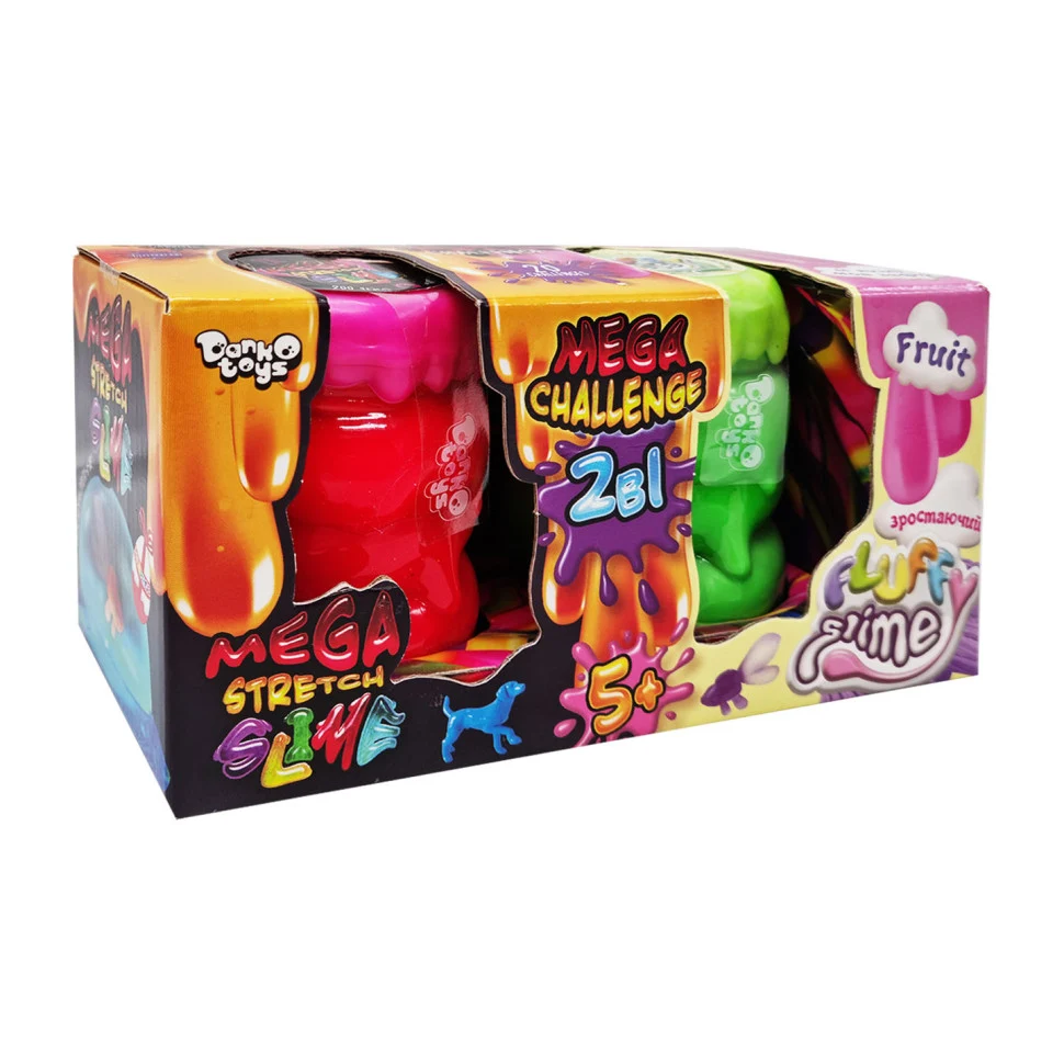 В'язка маса 2 в 1 Mega Stretch Slime Fluffy Slime пластикова 2х100 г рожево-зелена