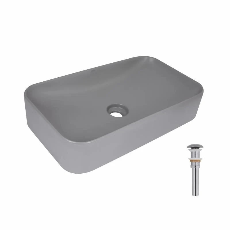 Накладна раковина Qtap Tern 610x350x135 мм керамічна сірого кольору з донним клапаном
