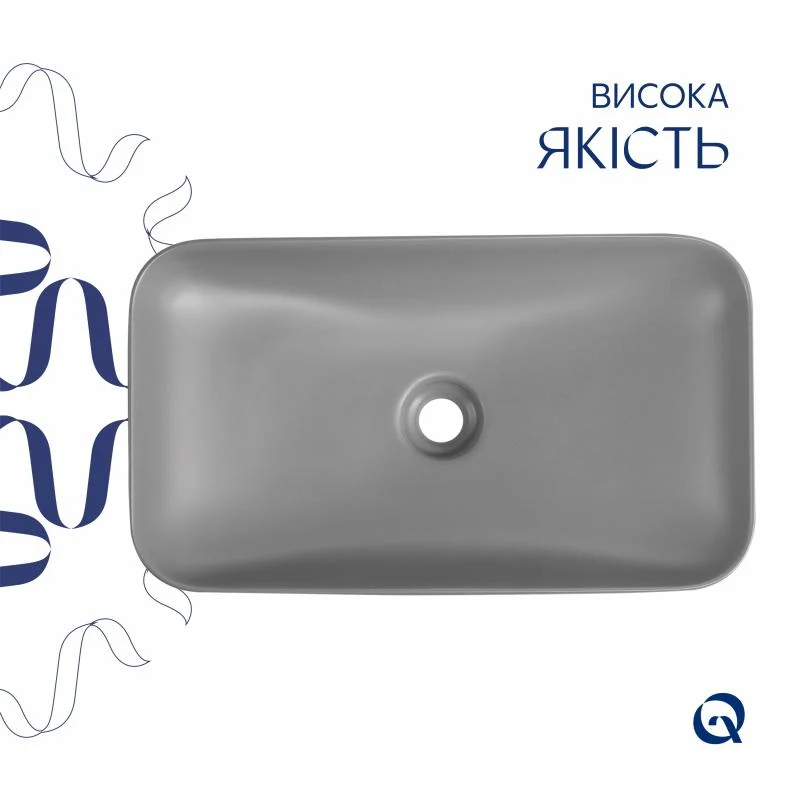 Накладна раковина Qtap Tern 610x350x135 мм керамічна сірого кольору з донним клапаном