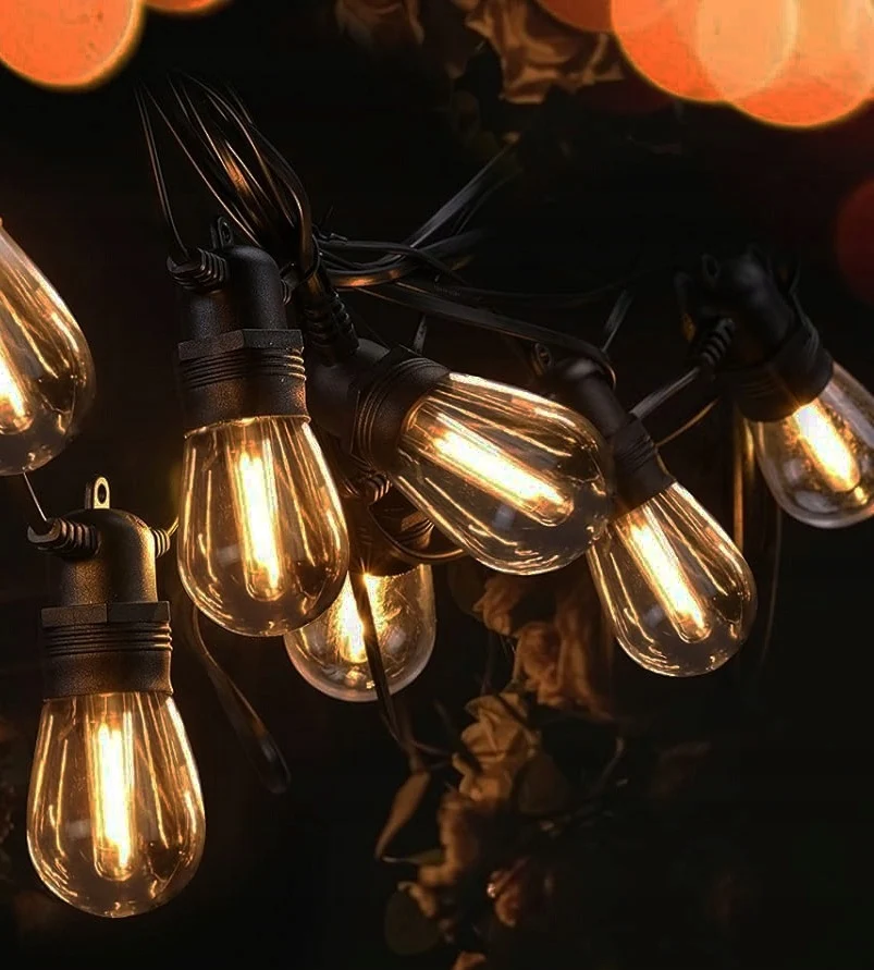 Садова гірлянда LED E27 5 ламп 5 м чорний пластик теплий білий
