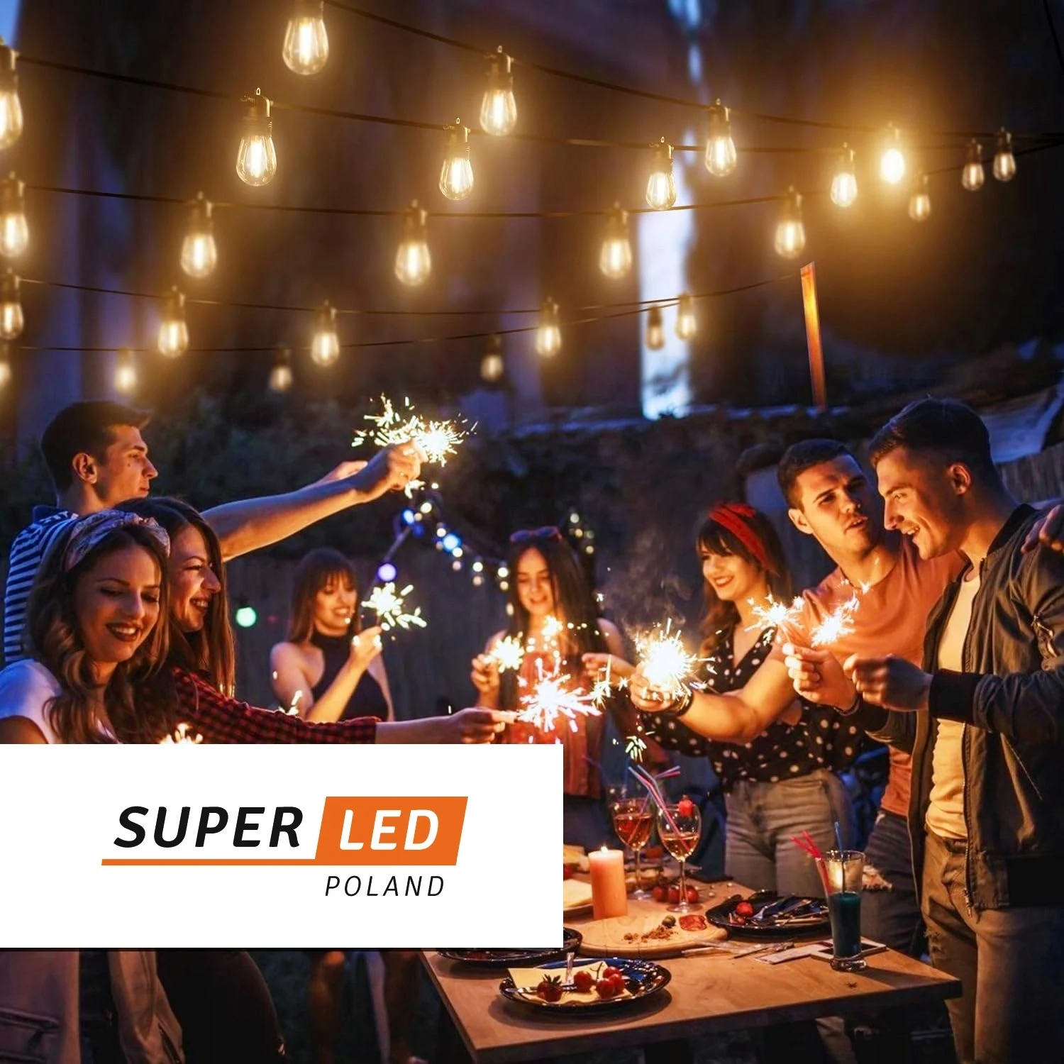 Садова гірлянда LED E27 5 ламп 5 м чорний пластик теплий білий