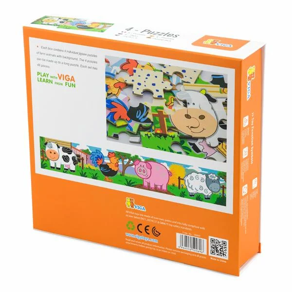 Дерев'яний пазл 4 в 1 Viga Toys Ферма 48 ел. Дерево 30х30 см
