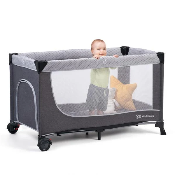 Манеж-ліжко Kinderkraft Leody сірий 126x65x76 см пластик, сталь, поліестер