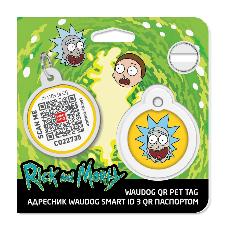 Адресник для собак і котів WAUDOG Smart ID з QR паспортом металевий Д 30 мм малюнок "Рік та Морті 3"