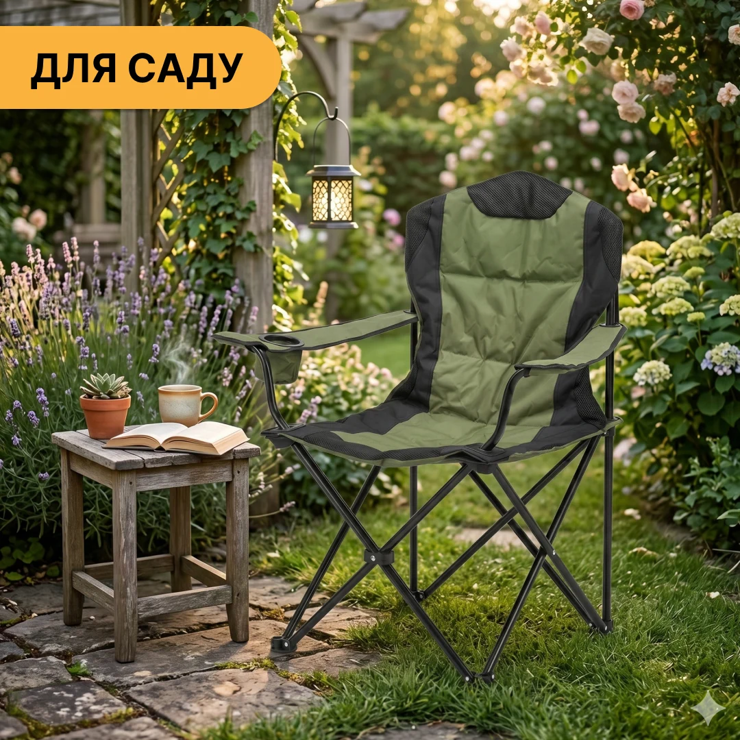 Розкладне туристичне крісло LEOBRO Honor XL Comfort 60x60x104 см Поліестер Чорний 7,2 кг