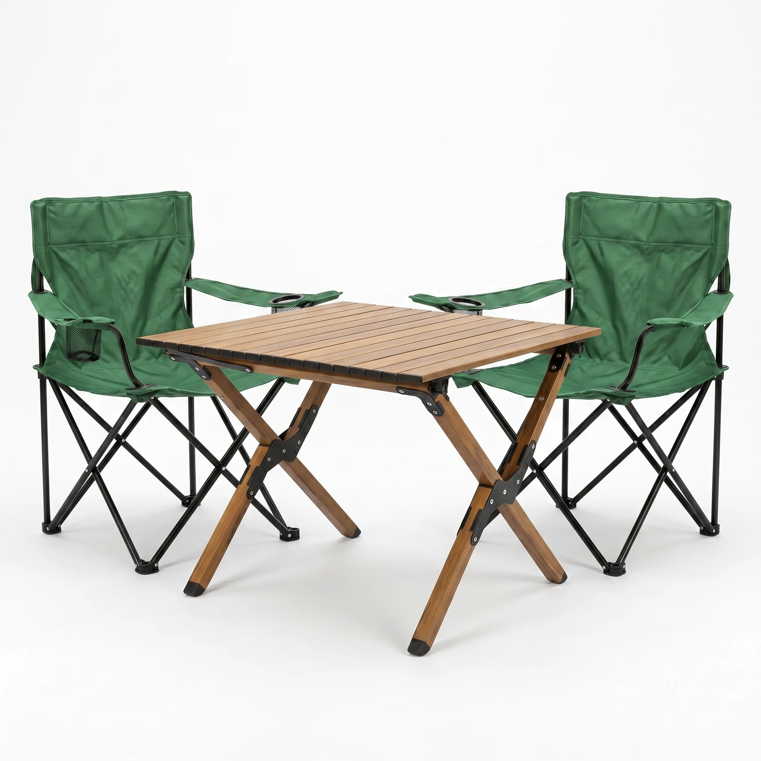 Комплект туристичний стіл LEOBRO Camp M 59х59х38 см алюміній зелений 2 крісла Lite Green