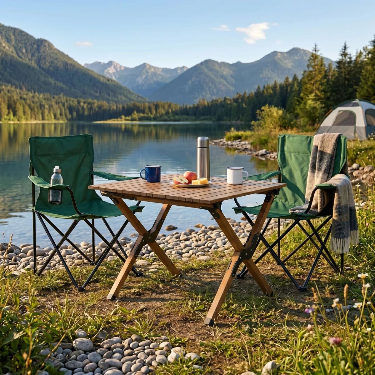 Комплект туристичний стіл LEOBRO Camp M 59х59х38 см алюміній зелений 2 крісла Lite Green