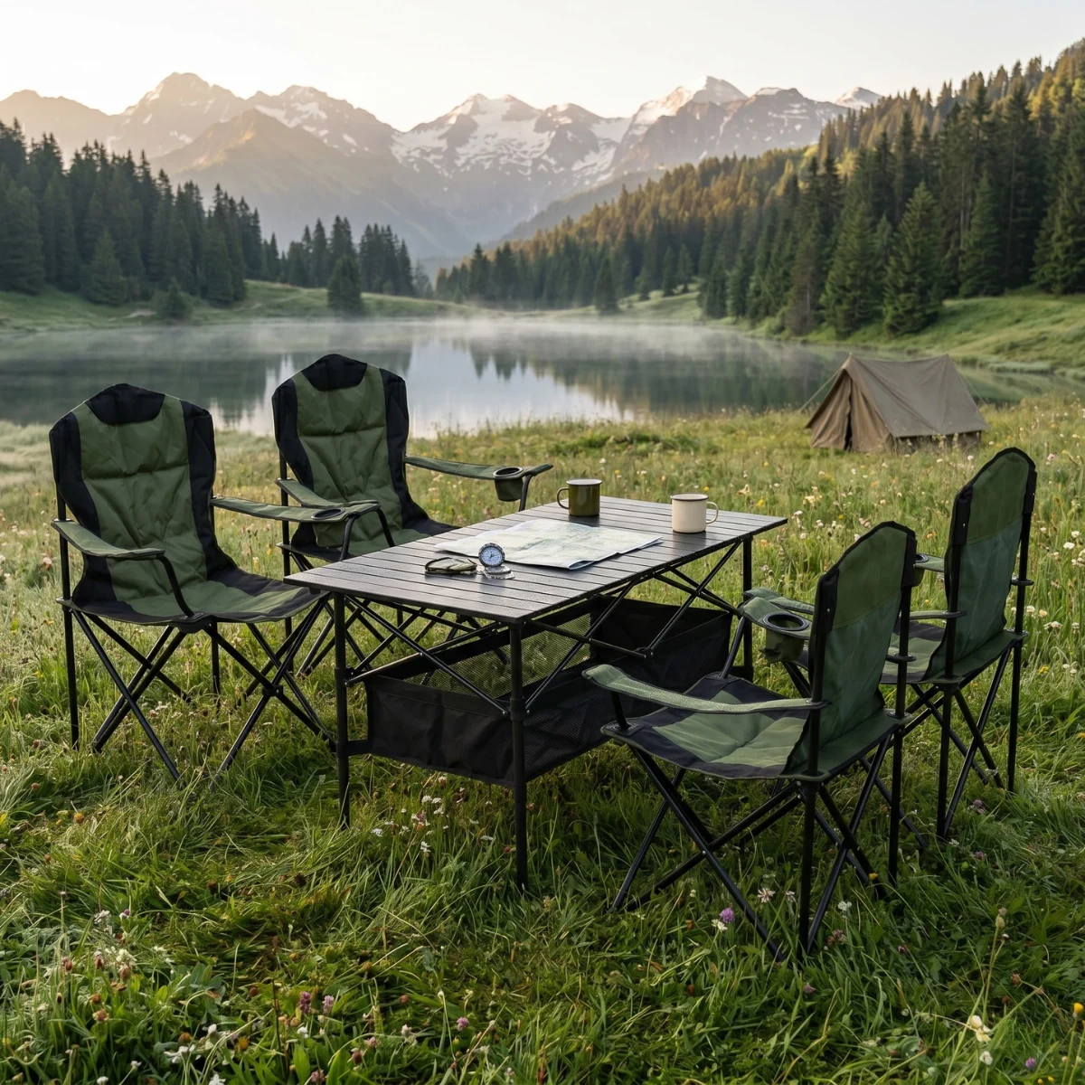 Комплект туристичний стіл LEOBRO 93x55x50 см чорний + 4 крісла Honor XL Comfort