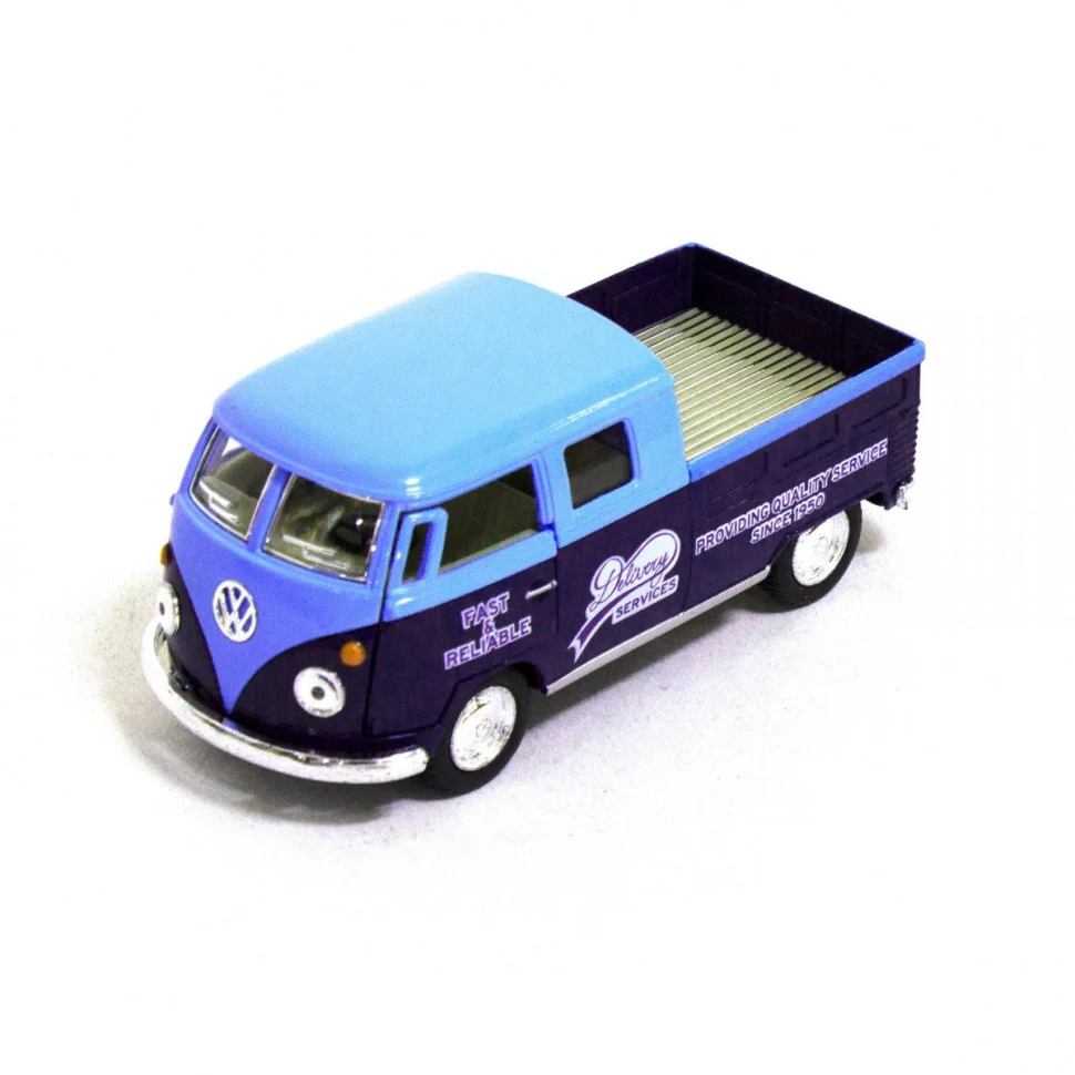 Інерційна машинка Volkswagen Bus Double Cab Pickup 1963 1:34 метал, пластик синя 16х8х7 см