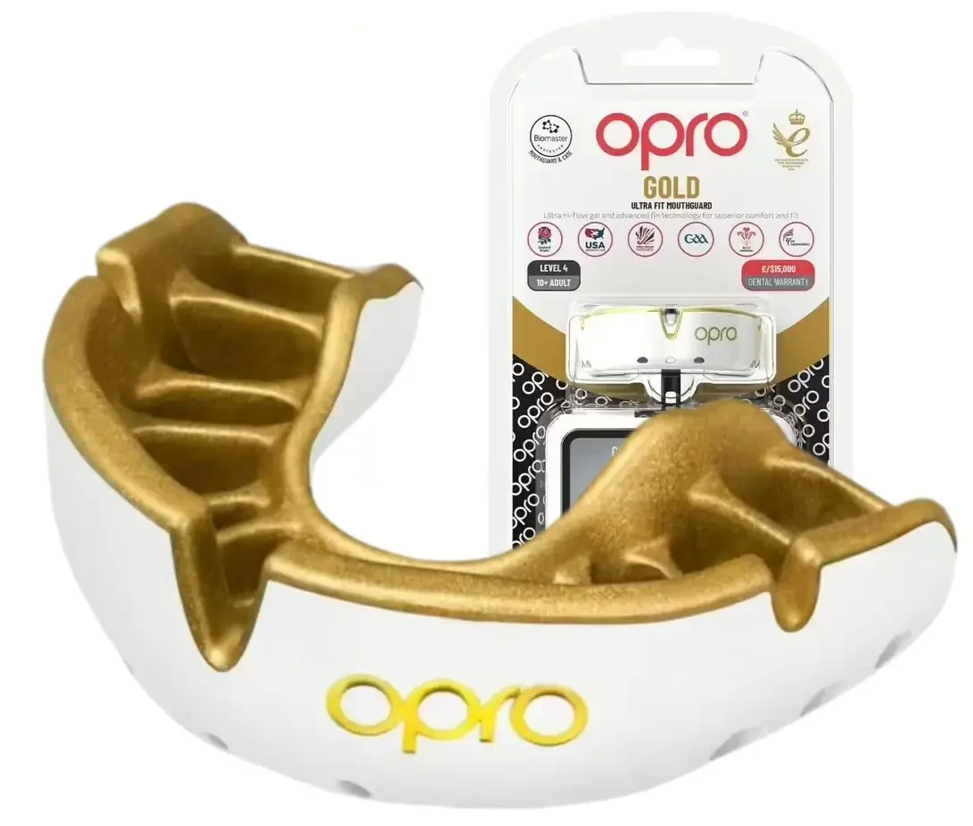 Капа OPRO Gold дитяча 4 рівень захисту без латексу 10 см Білий/Золотий