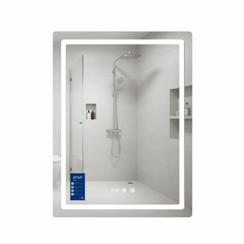 Дзеркало косметичне Qtap Mideya (MI2) 600х800 з годинником LED Touch антизапотіванням