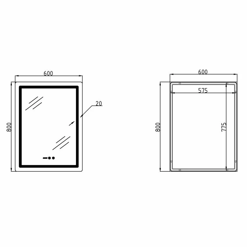 Дзеркало косметичне Qtap Mideya (MI2) 600х800 з годинником LED Touch антизапотіванням