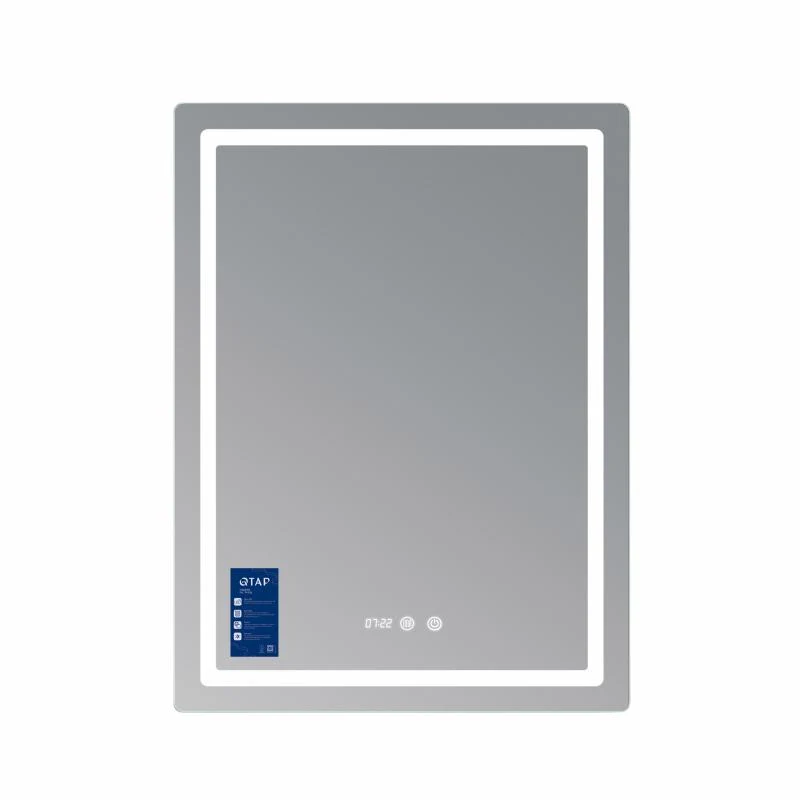 Дзеркало косметичне Qtap Mideya (MI2) 600х800 з годинником LED Touch антизапотіванням