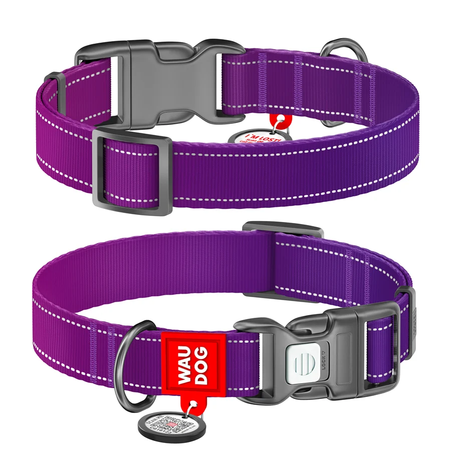 Нашийник WAUDOG Nylon Mono S 15 мм фіолетовий нейлон з QR паспортом світловідбивний