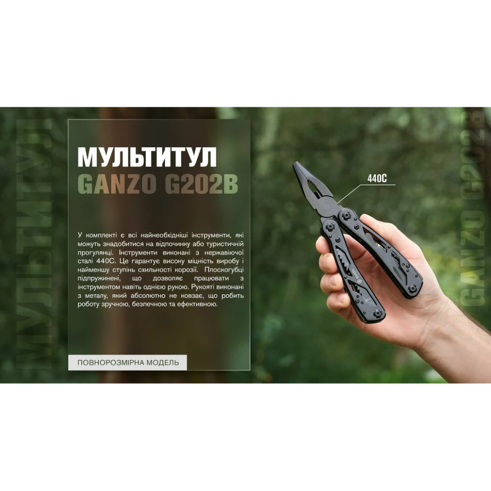 Мультитул Ganzo G202B 24 функції нержавіюча сталь 10,5х5х1,8 см чорний