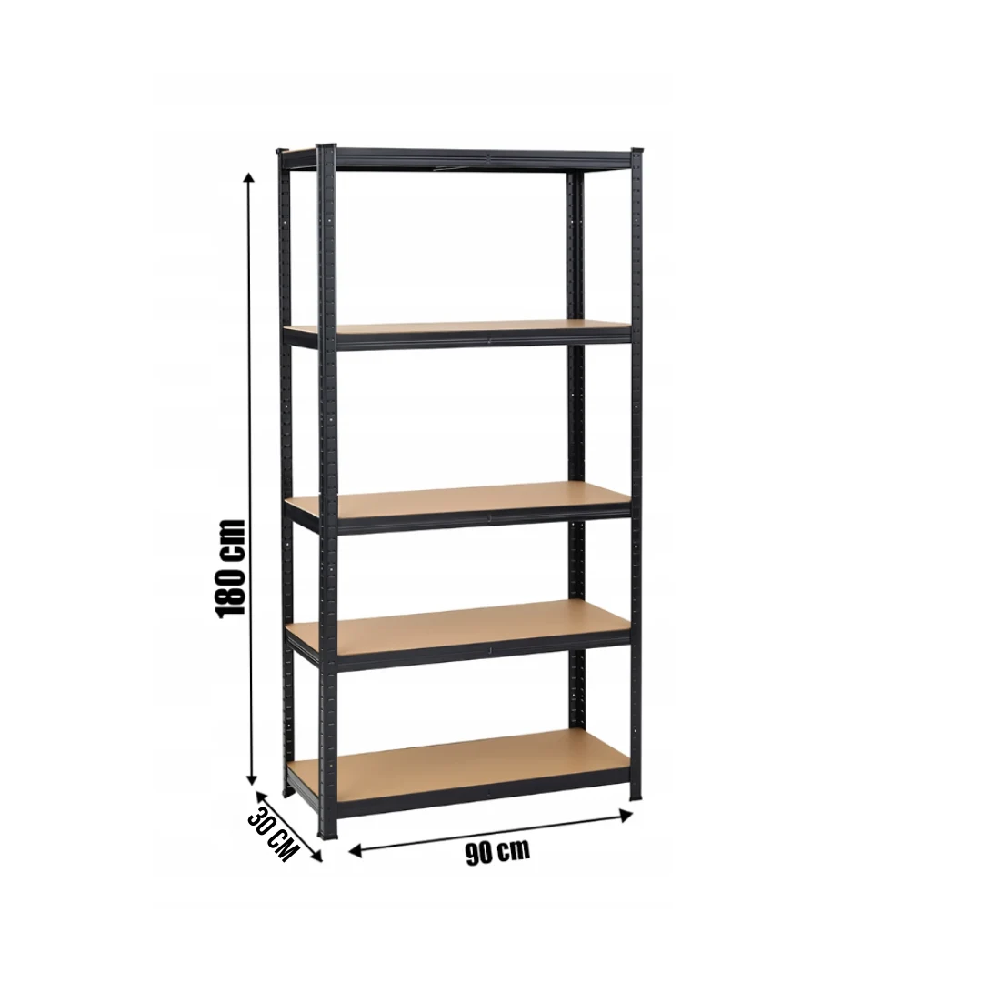 Стеллаж металевий LEOBRO Premium Black 180х90х30 см 5 полиць МДФ чорний