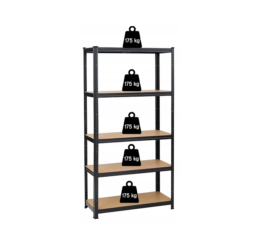 Стеллаж металевий LEOBRO Premium Black 180х90х30 см 5 полиць МДФ чорний