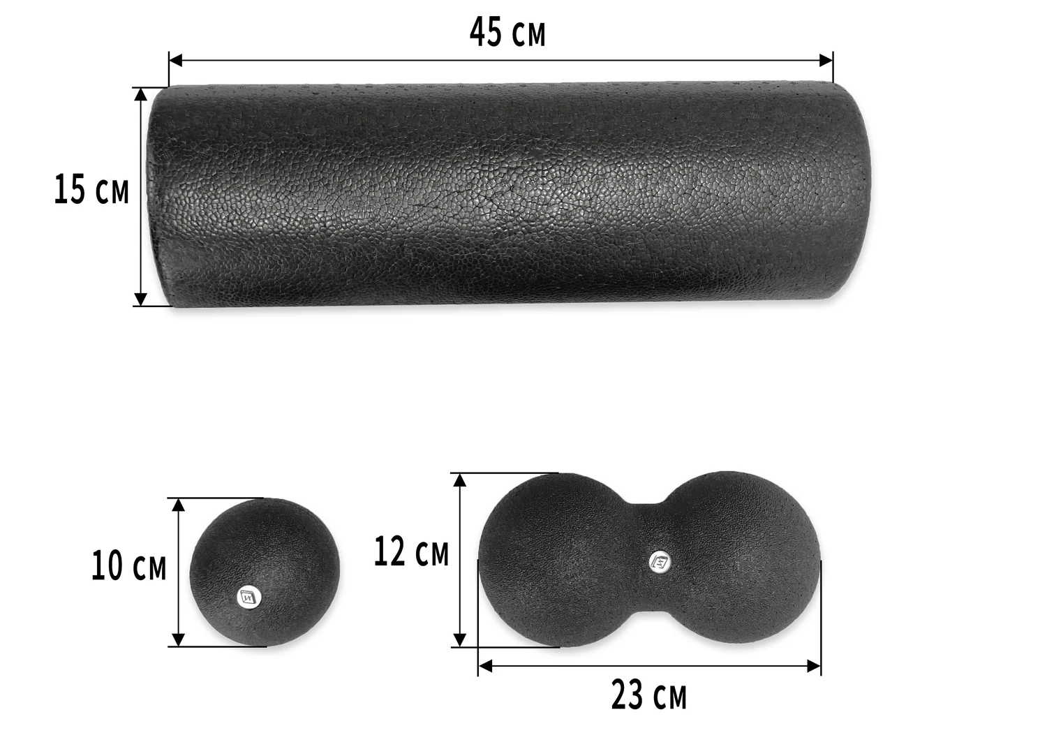 Набір для масажу 3 шт EasyFit MioSet-XL 45х15 см, 23х12 см, 10 см екструзійний поліпропілен чорний