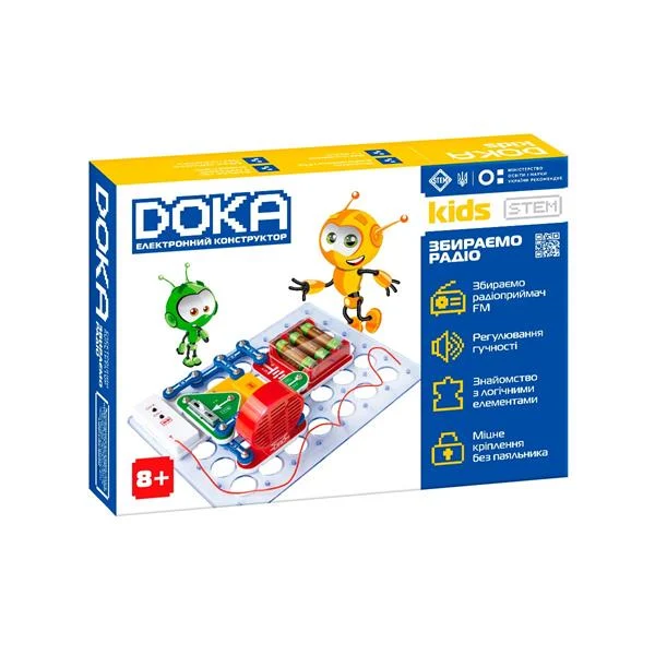 Електронний конструктор Doka D70703 FM-радіо без паяння пластик 19 деталей