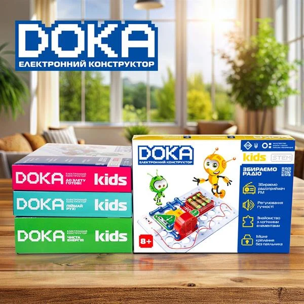 Електронний конструктор Doka D70703 FM-радіо без паяння пластик 19 деталей