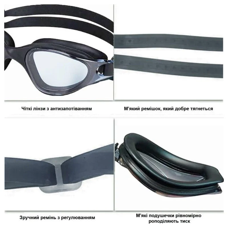 Очки для плавання Newt NE-PL-800-G з антипотінням і UV-захистом сірі полікарбонат 14 дн.