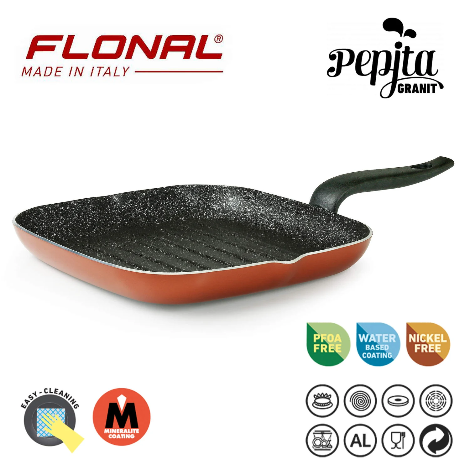 Сковорода-гриль Flonal Pepita Granit 28x28 см антипригарна червона алюмінієва