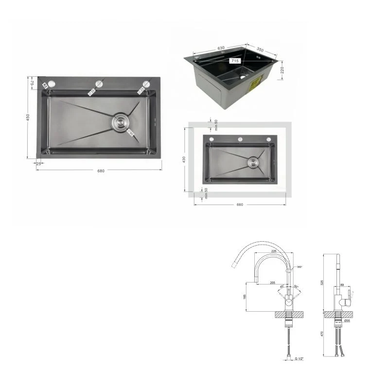 Мийка урізна Lidz H6845 3,0/1,0 мм чорна нержавіюча сталь + змішувач Aria Black з гнучким виливом