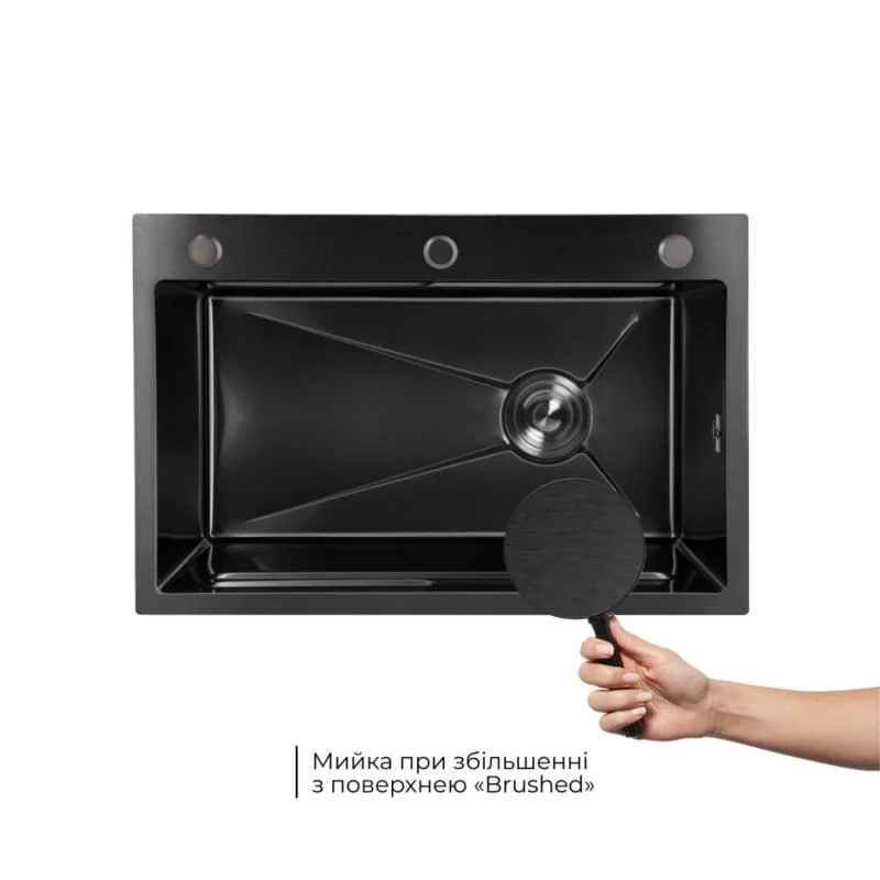 Мийка урізна Lidz H6845 3,0/1,0 мм чорна нержавіюча сталь + змішувач Aria Black з гнучким виливом