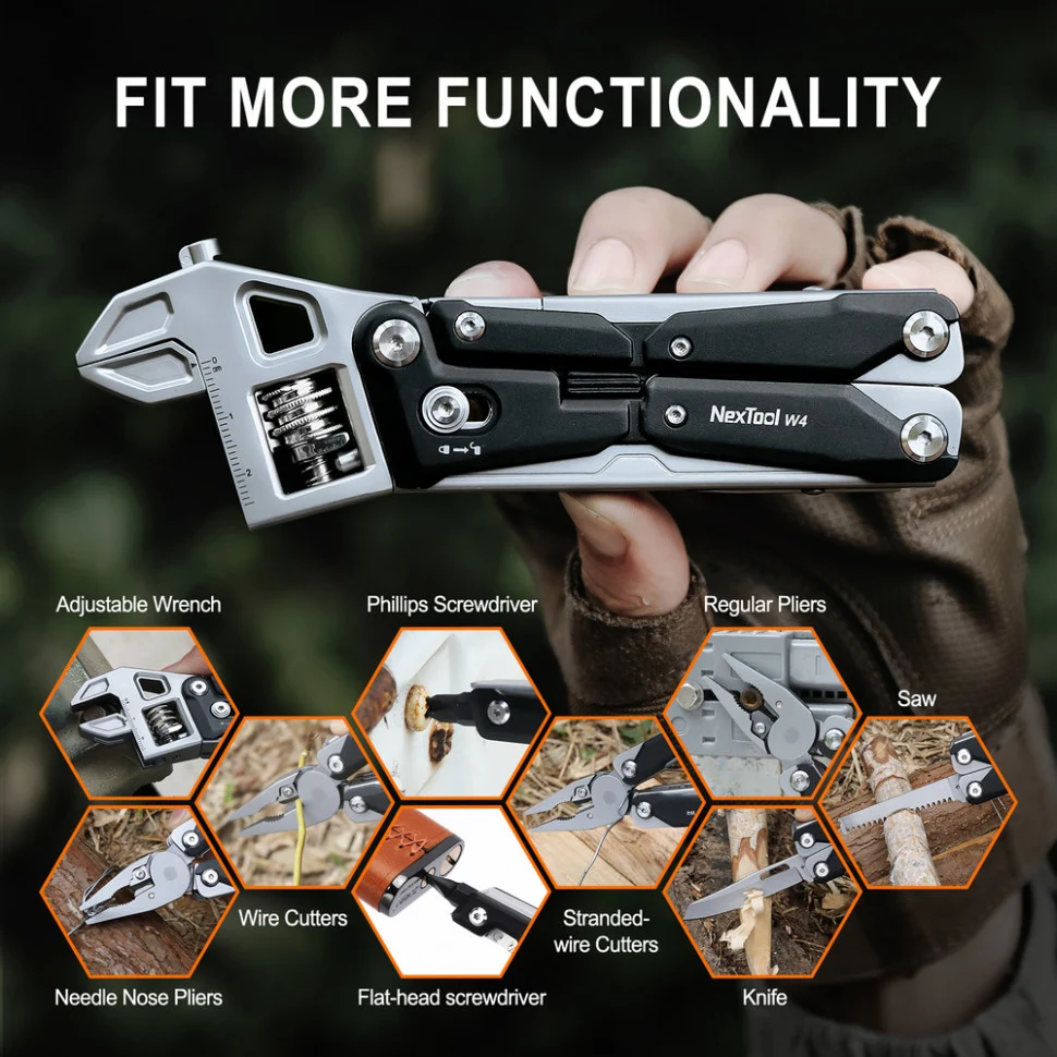 Мультитул NexTool Wrench W4 13 функцій нержавіюча сталь 152,6х49,9 мм сірий