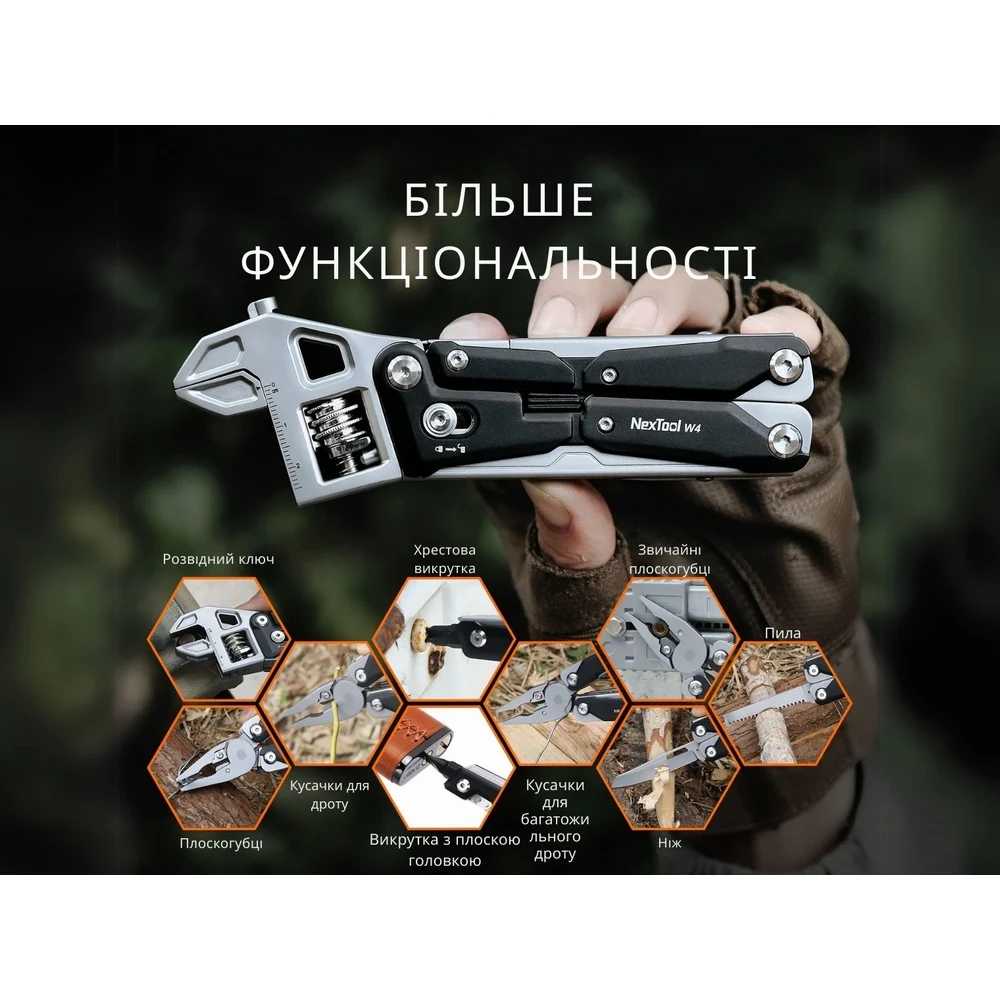 Мультитул NexTool Wrench W4 13 функцій нержавіюча сталь 152,6х49,9 мм сірий