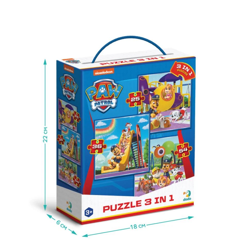 Пазл 3в1 Ігрова площадка Paw Patrol 25 36 54 елементи картон 20х20 см