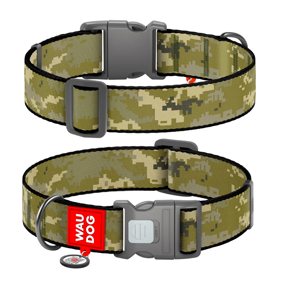 Нашийник WAUDOG Nylon XXL 35 мм 46-70 см Мілітарі нейлоновий з QR паспортом