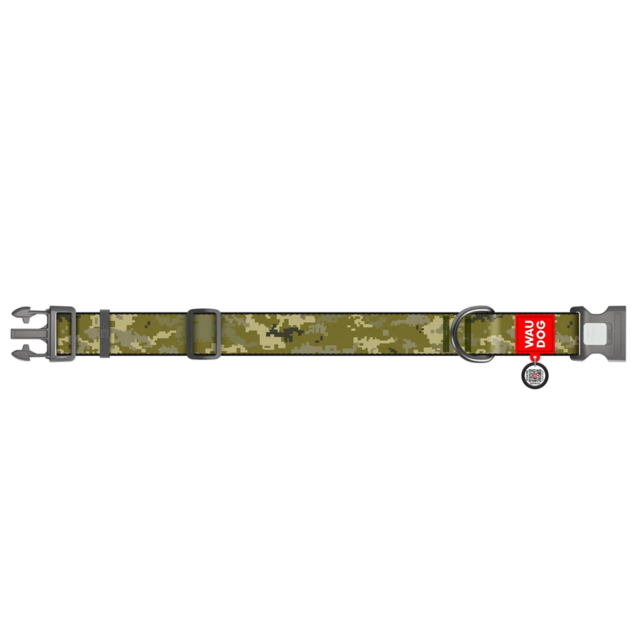 Нашийник WAUDOG Nylon XXL 35 мм 46-70 см Мілітарі нейлоновий з QR паспортом