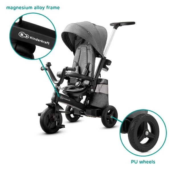 Триколісний велосипед Kinderkraft Easytwist 73x43x28,5 см магнієвий сплав сірий