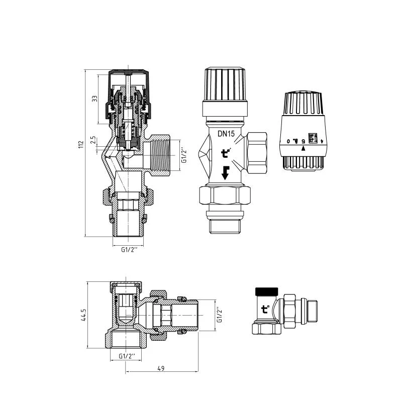 Осьовий термостатичний комплект TAF302G15 1/2" латунь чорний 0,5 кг
