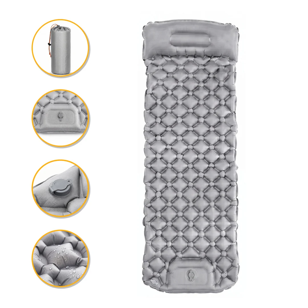 Надувний туристичний матрац LEOBRO Air Mat 190x60x5 см 40D нейлон TPU сірий